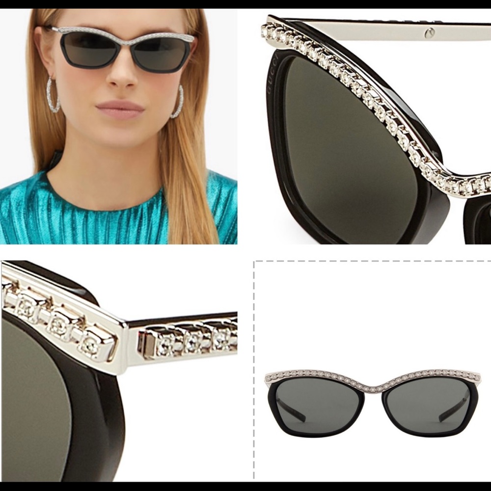GUCCI SOPHISTICATED RECTANGULAR SPECIAL ED SUNGLASSES WITH SWAROVSKI CRYSTALS